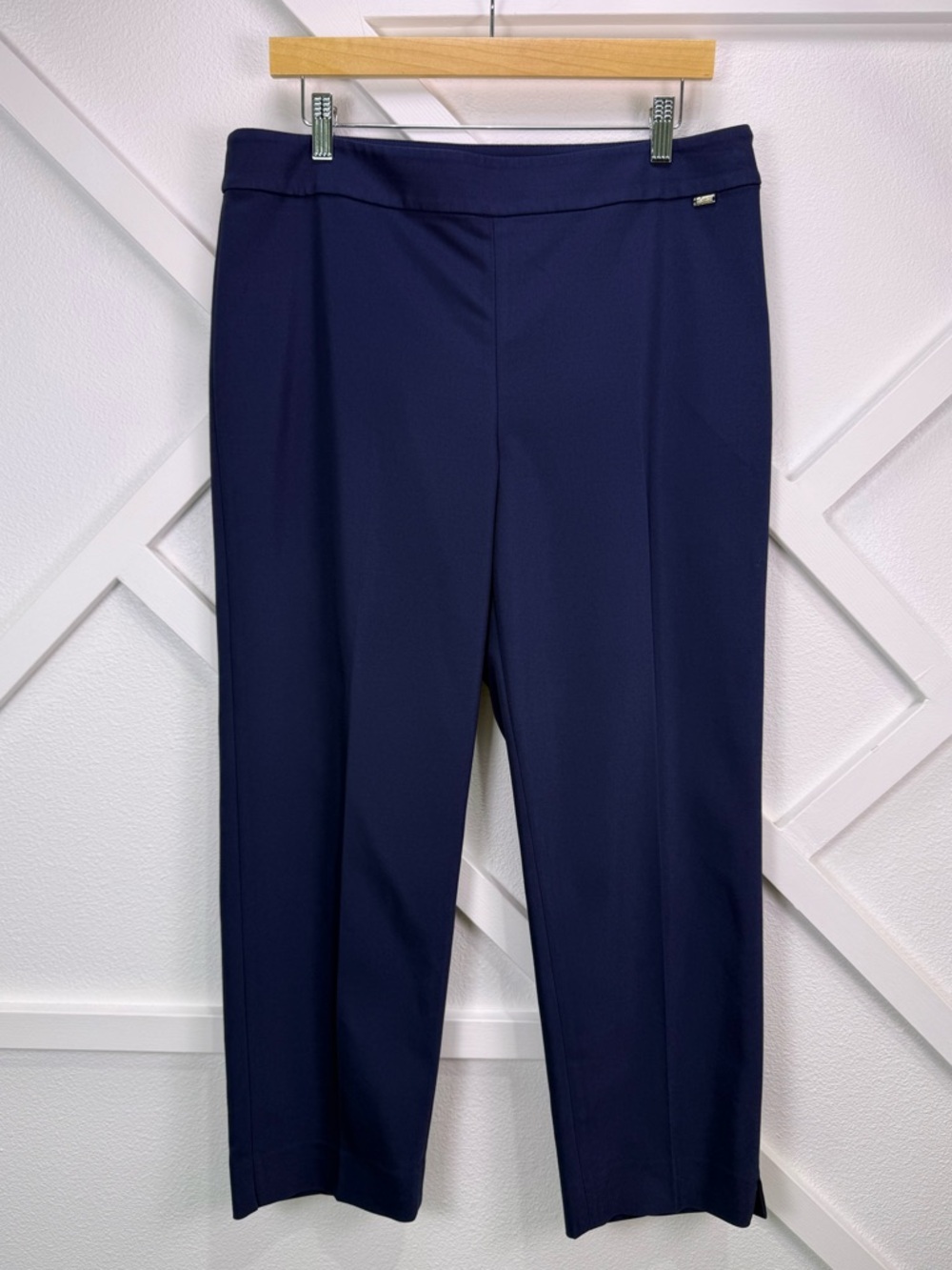 St. John Emma Pants Navy Blue Cropped Straight Leg Stretch Career Size 12